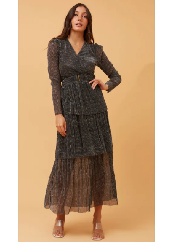 Lisbeth Black Glitter Wrap Maxi Dress Fashionable Button-Down Maxi Dress