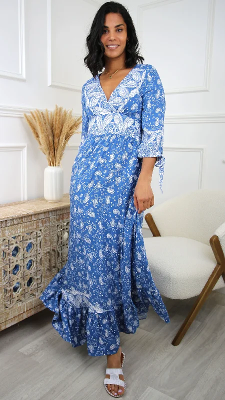 Lizzo Blue Paisley Print Maxi Dress Cozy Spaghetti Strap Maxi Dress