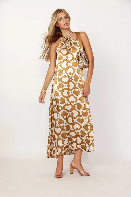 SALE - Margaret Modern Geo Cut Out Maxi Dress Trendy Ruffled Maxi Dress