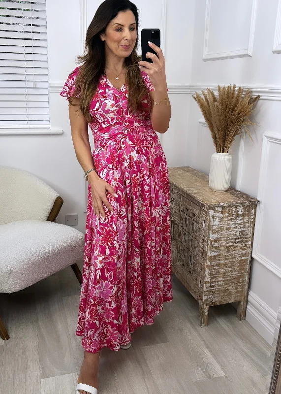 Meritt Red Floral Print Maxi Dress Classic Black Maxi Dress