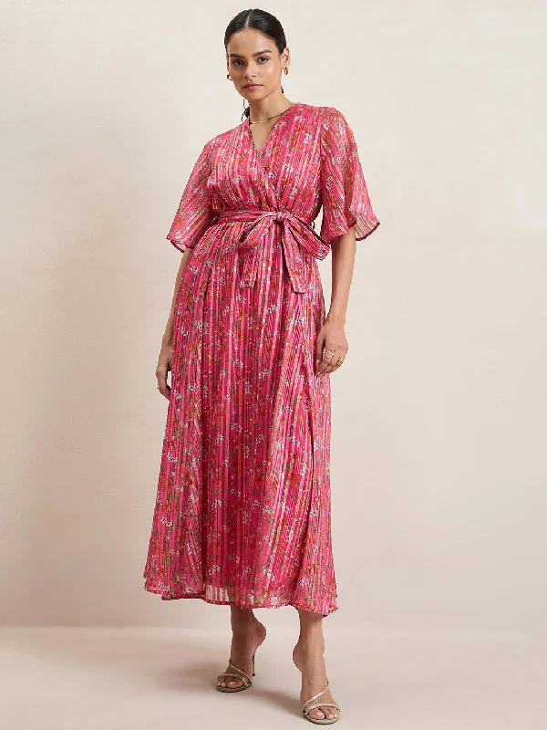 Pink Floral Print Wrap Maxi Dress Trendy Floral Print Maxi Dress