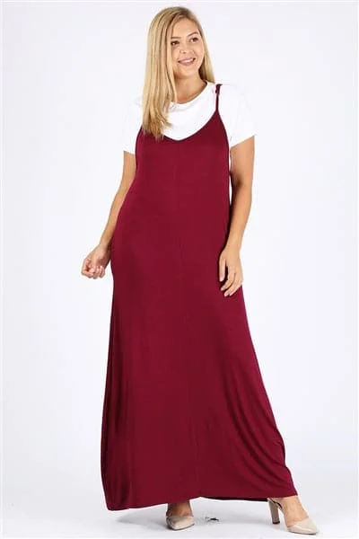 Plus Size Solid Hue Tank Maxi Dress Burgundy - Pack of 6 Cozy Longline Maxi Dress