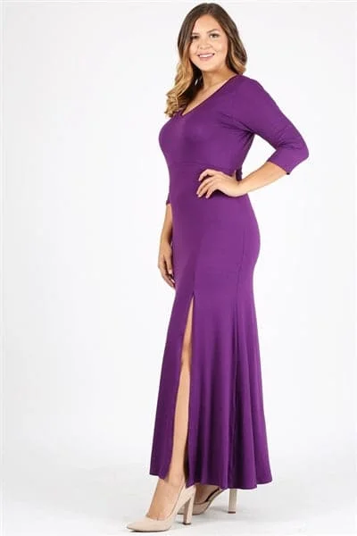 Plus Size V-Neck Maxi Dress Eggplant - Pack of 6 Trendy Maxi Dress with Lace