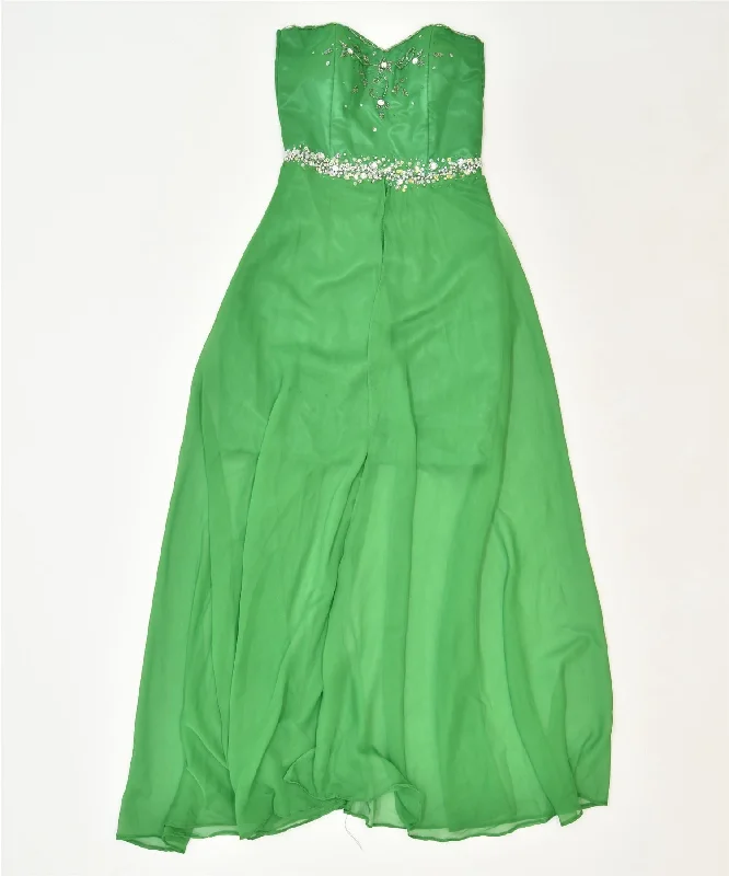 VINTAGE Womens Strapless Maxi Dress UK 4 XS Green Comfortable Flowy Maxi Dress