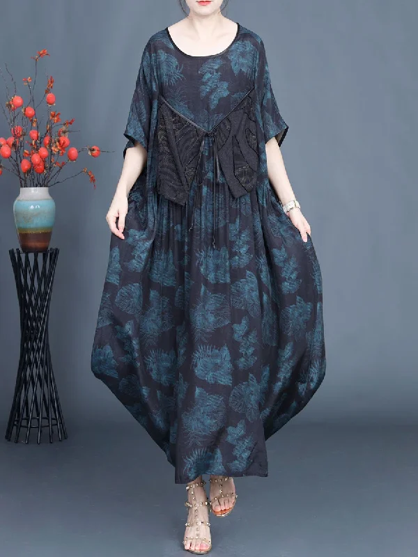 Women Summer Artsy Floral Spliced Strap Maxi Dress Trendy Button Front Maxi Dress