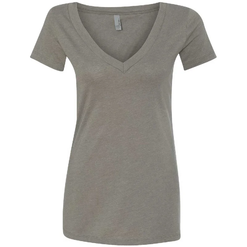 Next Level Women's Warm Grey CVC Deep V Tee Zippered Buttoned Snapped