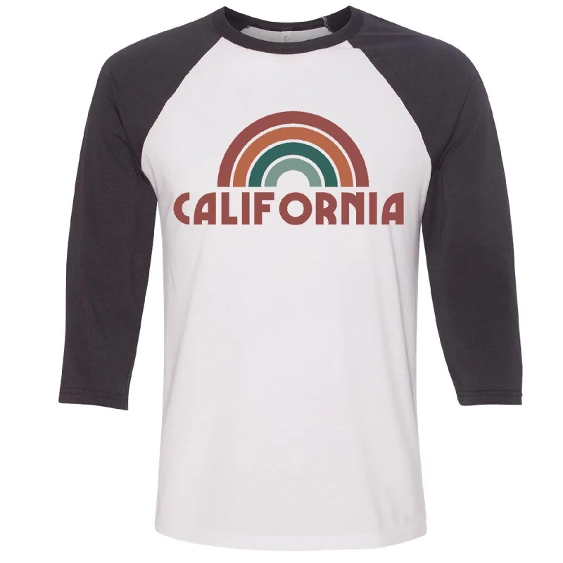 California Rainbow Grey Sleeves Baseball Tee Zippered Buttoned Snapped