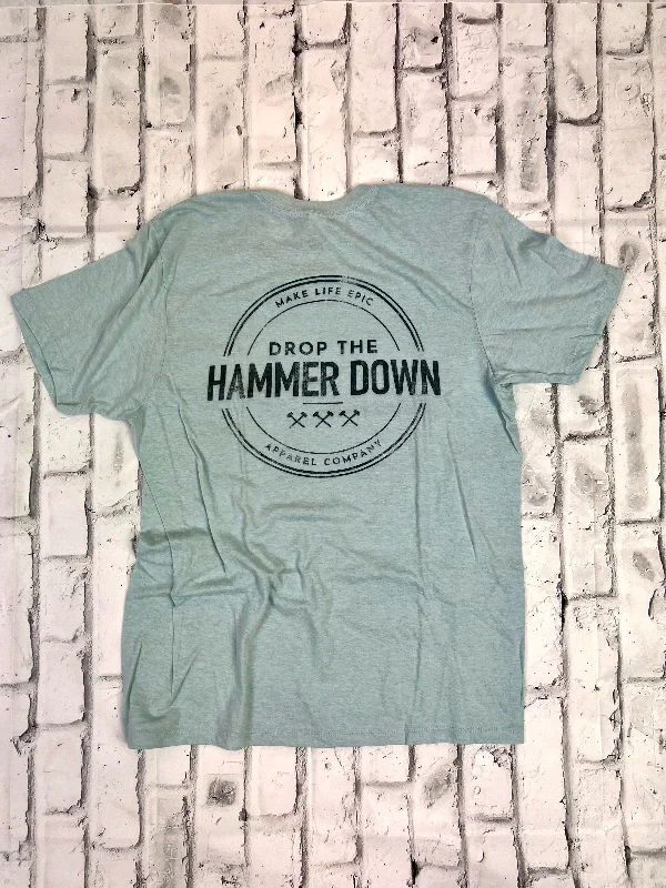 Hammer Down "HD Circle Stamp 23" Short Sleeve T-shirt - Seaside Cotton Fabric Linen Fabric Terry Fabric Hammer Down "HD Circle Stamp 23" Short Sleeve T-shirt - Seaside Cotton Fabric Linen Fabric Terry Fabric