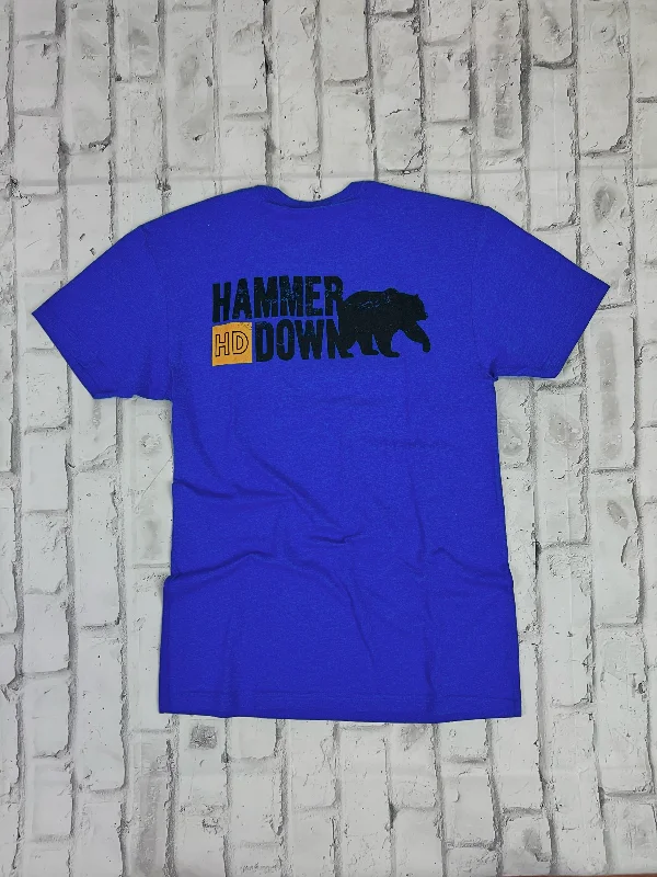 Hammer Down "Stacked HD Bear" Short Sleeve T-shirt - Royal Blue Asymmetrical Pockets Print Hammer Down "Stacked HD Bear" Short Sleeve T-shirt - Royal Blue Asymmetrical Pockets Print