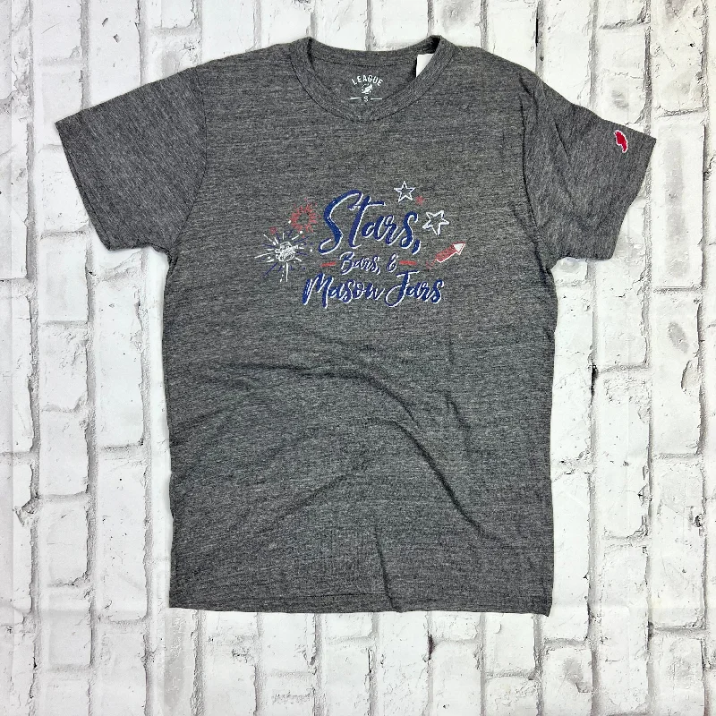Southern Charm "Stars Bars Mason Jars" Short Sleeve T-shirt - Gray Lace Blend Ribbed Blend Corduroy Blend Southern Charm "Stars Bars Mason Jars" Short Sleeve T-shirt - Gray Lace Blend Ribbed Blend Corduroy Blend