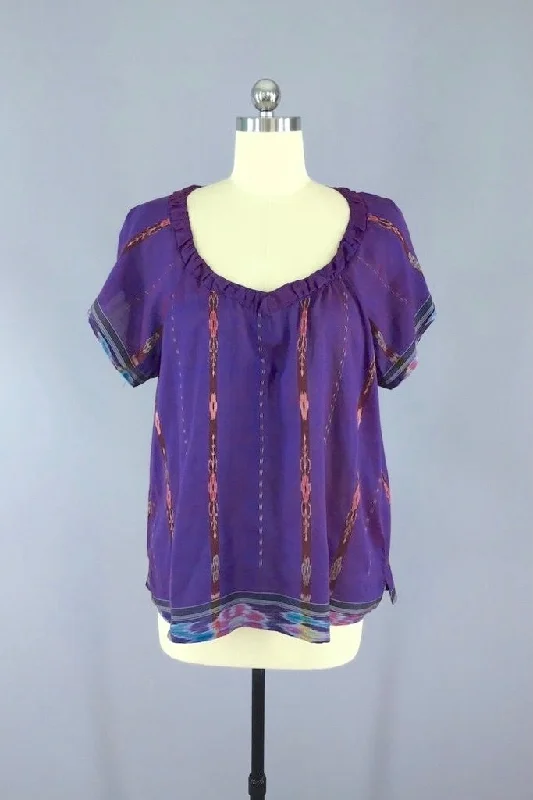 Purple Ikat Indian T-Shirt made from a Vintage Indian Sari Layered Multi-layer Single Layer Purple Ikat Indian T-Shirt made from a Vintage Indian Sari Layered Multi-layer Single Layer