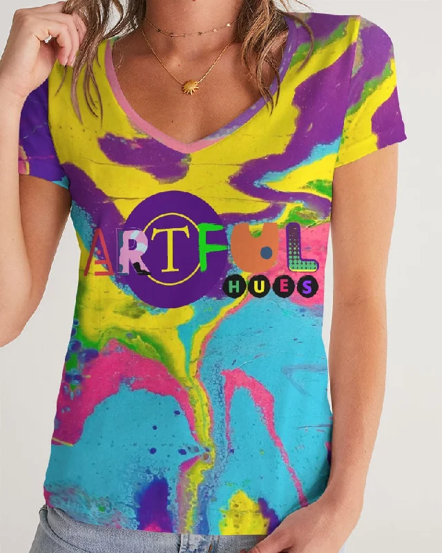 LIQUID POUR Women's V-Neck Tee Welt Pockets Slit Pockets