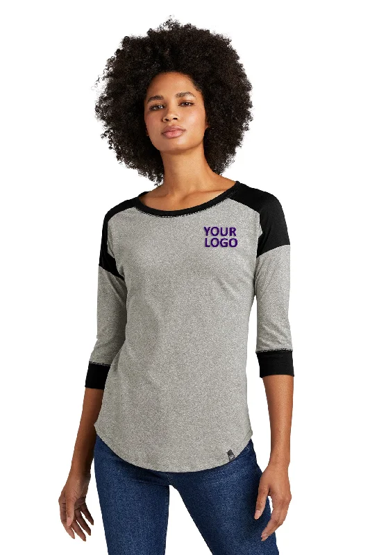 New Era Ladies Heritage Blend 3/4-Sleeve Baseball Printed Tee's, Black/ Rainstorm Grey Heather Fleece Nylon Spandex New Era Ladies Heritage Blend 3/4-Sleeve Baseball Printed Tee's, Black/ Rainstorm Grey Heather Fleece Nylon Spandex
