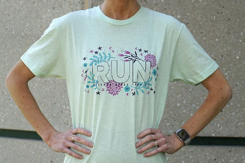 =PR= Floral "RUN" Graphic Tee - NEXT-FLORALRUN Notch Collar Peter Pan Collar Cowl Neck =PR= Floral "RUN" Graphic Tee - NEXT-FLORALRUN Notch Collar Peter Pan Collar Cowl Neck