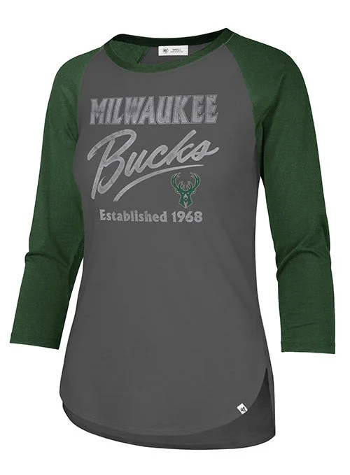 Women's '47 Brand Frankie Raglan High Rise Milwaukee Bucks Long Sleeve T-Shirt Fashionable Trendy Casual Women's '47 Brand Frankie Raglan High Rise Milwaukee Bucks Long Sleeve T-Shirt Fashionable Trendy Casual