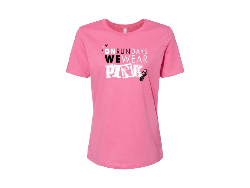 Women's On RunDays We Wear Pink Graphic Tee - BELLA-RUNDAYS Collared Crew Neck Turtle Neck Women's On RunDays We Wear Pink Graphic Tee - BELLA-RUNDAYS Collared Crew Neck Turtle Neck