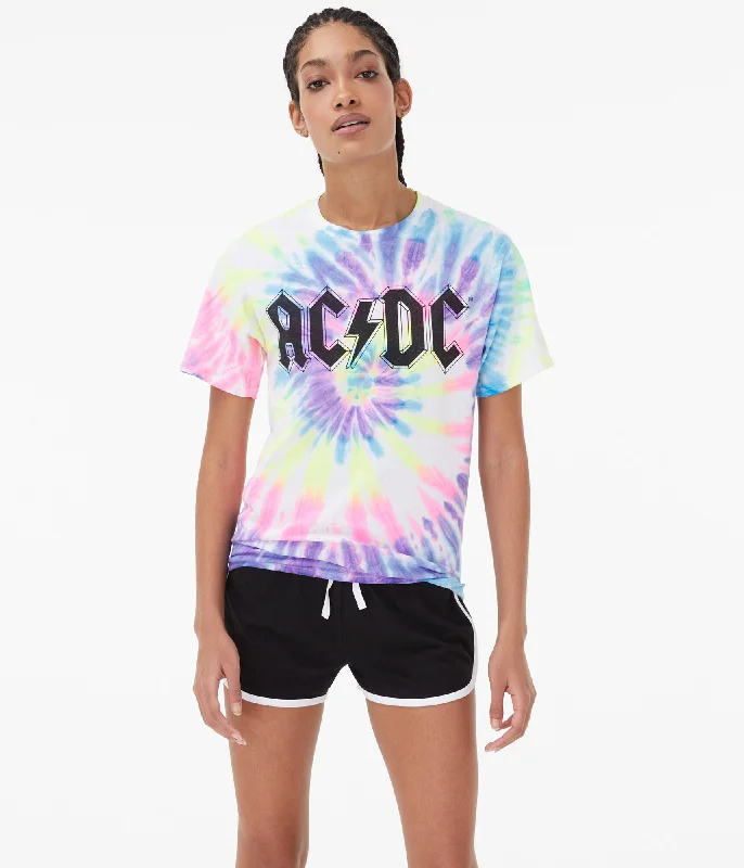 Aeropostale AC/DC Tie-Dye Boyfriend Graphic Tee Handmade Hand-knitted Hand-woven