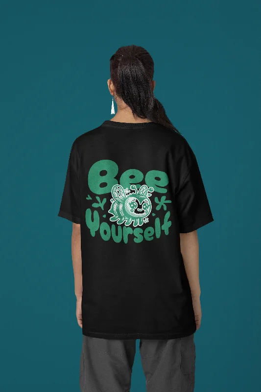 Bee Yourself Design Black Oversized Women T-Shirt Cotton Fabric Linen Fabric Terry Fabric