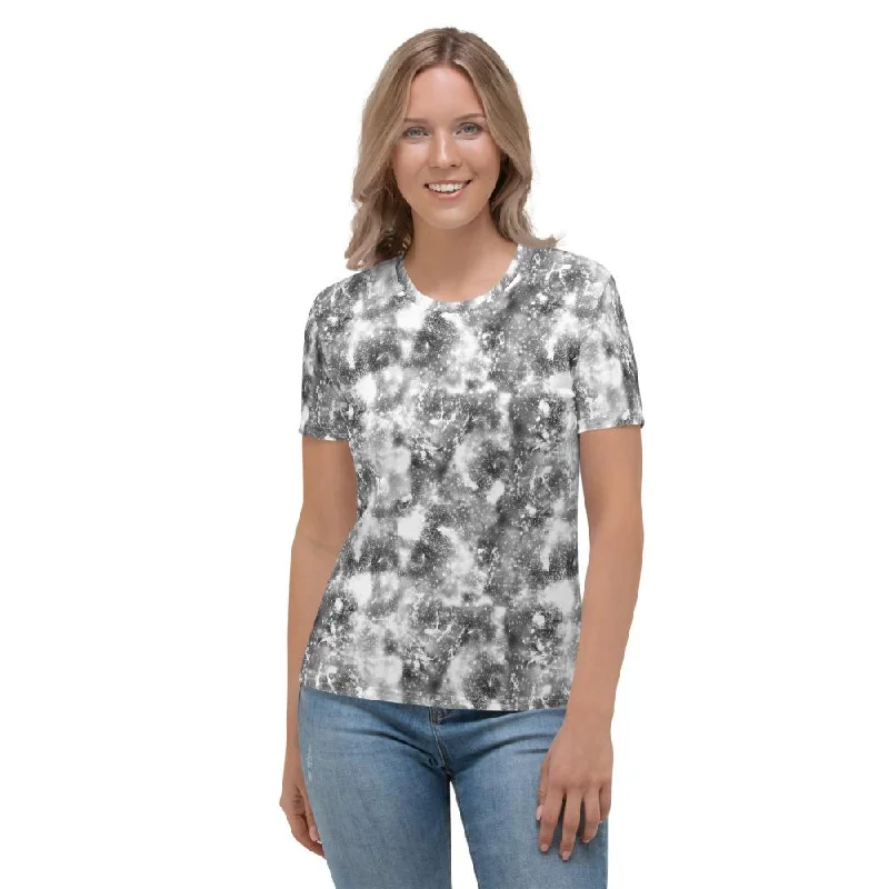 Black Grey Abstract Galaxy Marble Texture Print Women's T-shirt Satin Blend Silk Blend Wool Blend