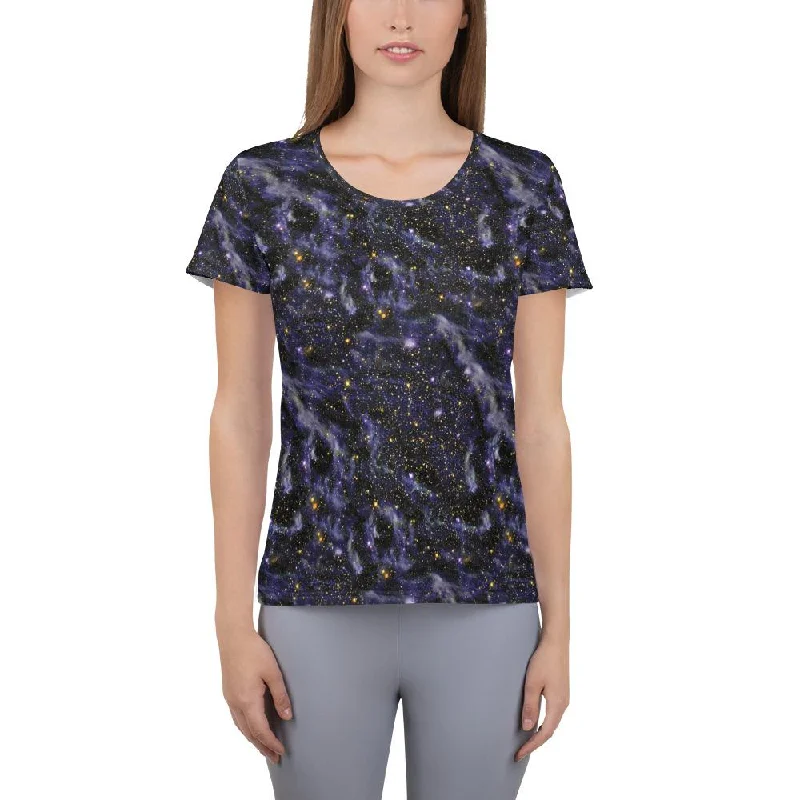 Blue Blaze Galaxy Space Clouds Stars Print Women's Athletic T-shirt Rayon Fabric Velvet Fabric Corduroy Fabric