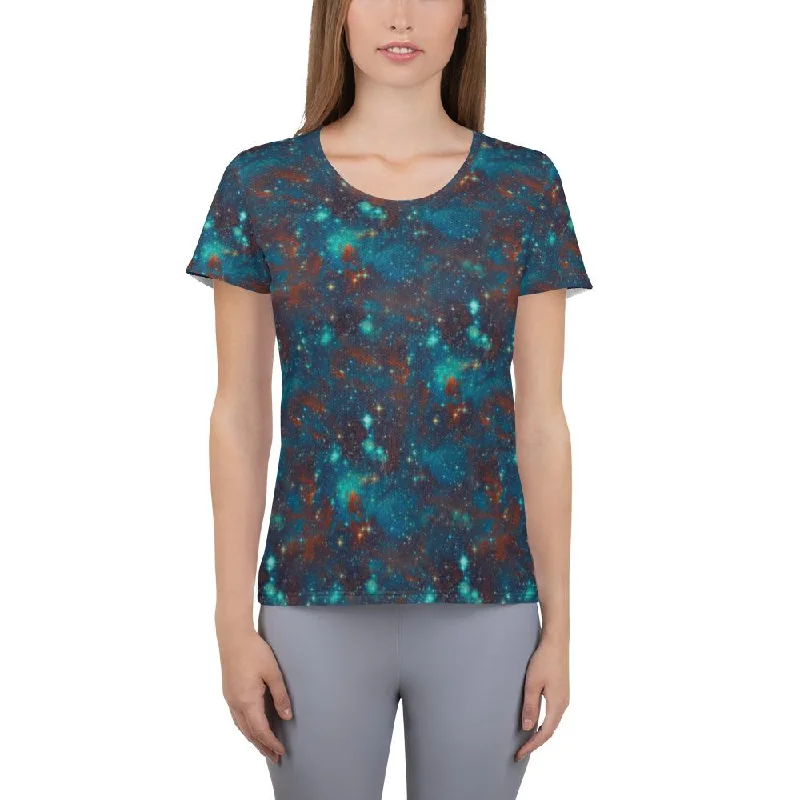 Blue Sky Galaxy Stars Space Abstract Clouds Print Women's Athletic T-shirt Denim Fabric Leather Fabric Suede Fabric