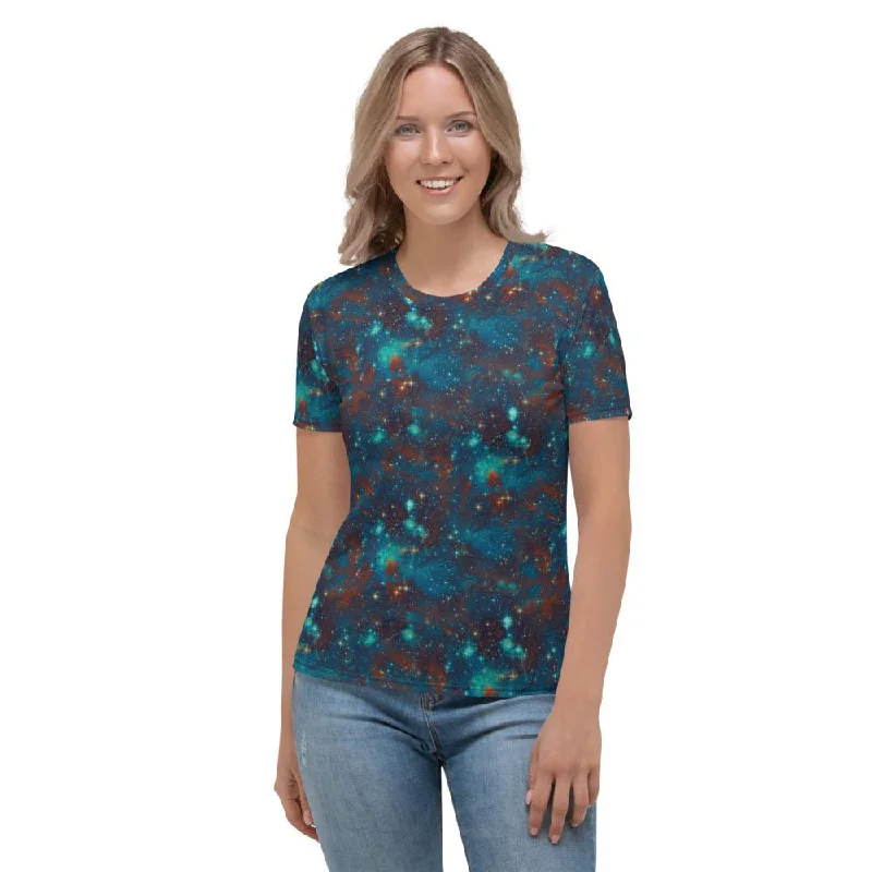 Blue Sky Galaxy Stars Space Abstract Clouds Women's T-shirt Cotton Fabric Linen Fabric Terry Fabric