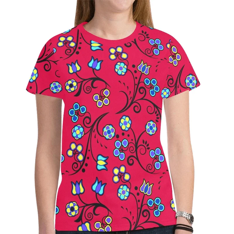 Blue Trio Cardinal T-shirt for Women Graphic Embroidered Appliqued