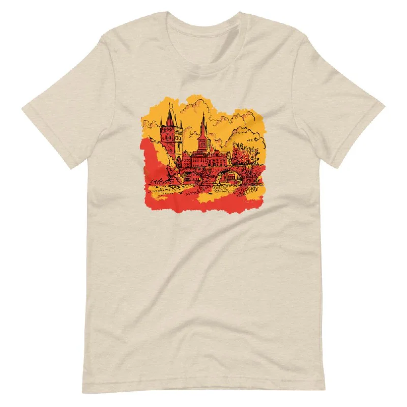 Charles Bridge Short-Sleeve Unisex Cotton T-Shirt Solid Print Embellished