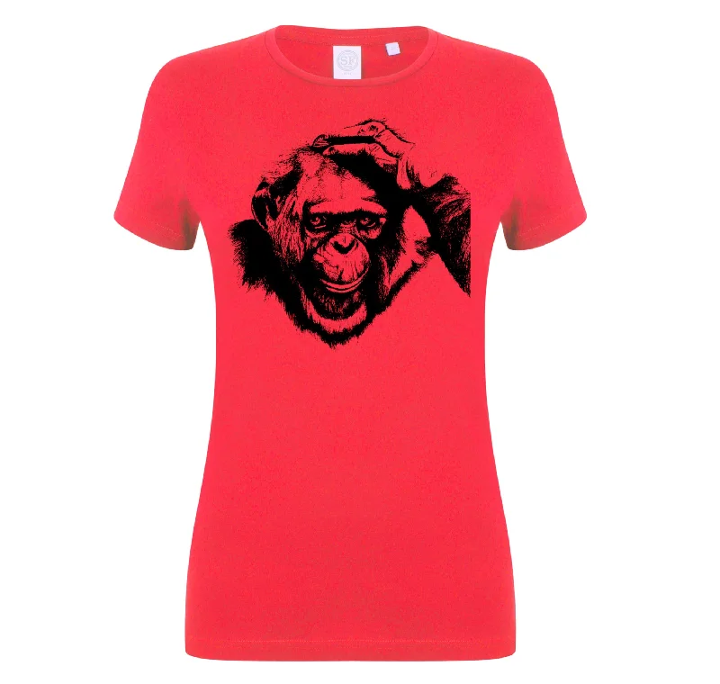 Chimp women t-shirt, by Gill Pollitt Collared T-Shirt Boat Neck A-Line