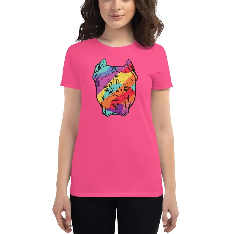 Colorful Pitbull Women's short sleeve cotton t-shirt Elegant Classic Vintage