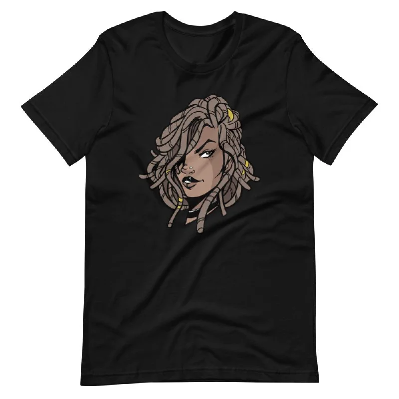 Dreadlocks Girl Short-Sleeve Unisex Cotton T-Shirt Notch Collar Peter Pan Collar Cowl Neck