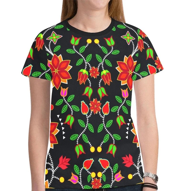 Floral Beadwork Six Bands T-shirt for Women Faux Fur Fabric Real Fur Fabric Shearling Fabric