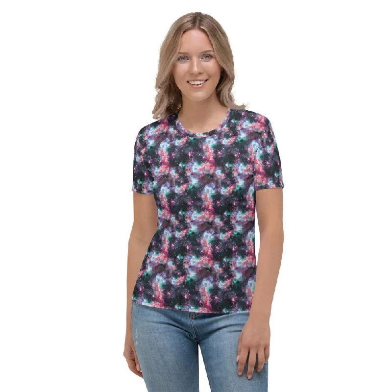 Galactic Clouds Deep Space Field Women's T-shirt, Galaxy Space Clouds Women's T-shirt Chenille Blend Fleece Blend Nylon Blend