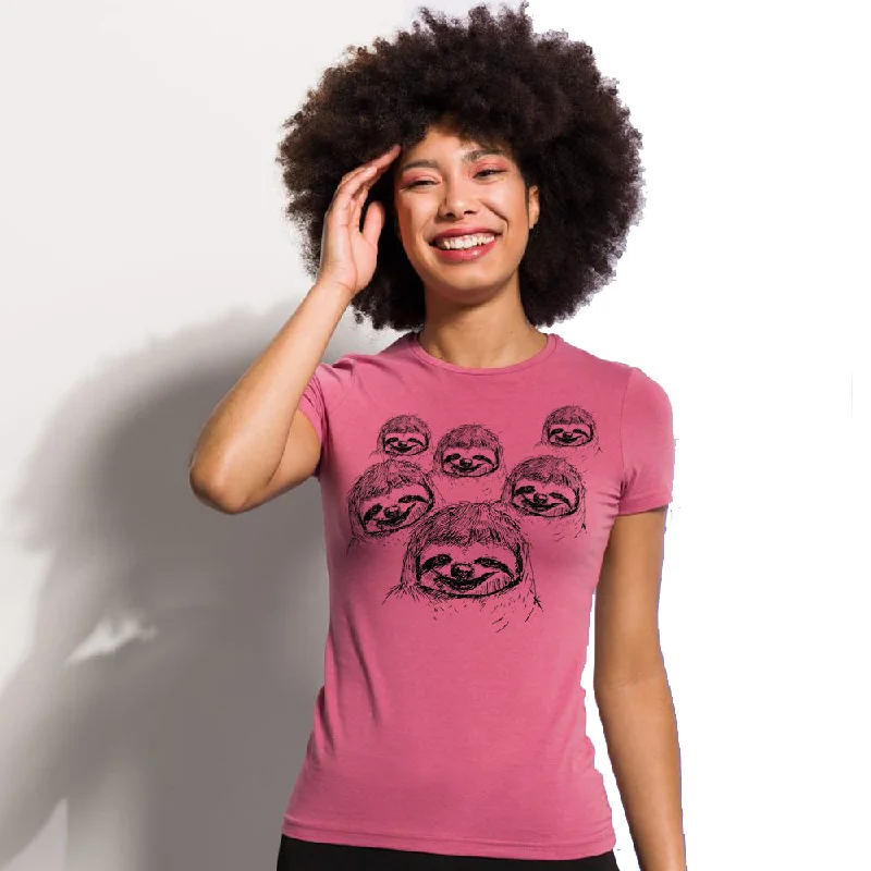 Gang of smiley sloths women t-shirt Anti-Pilling Machine Wash Handmade