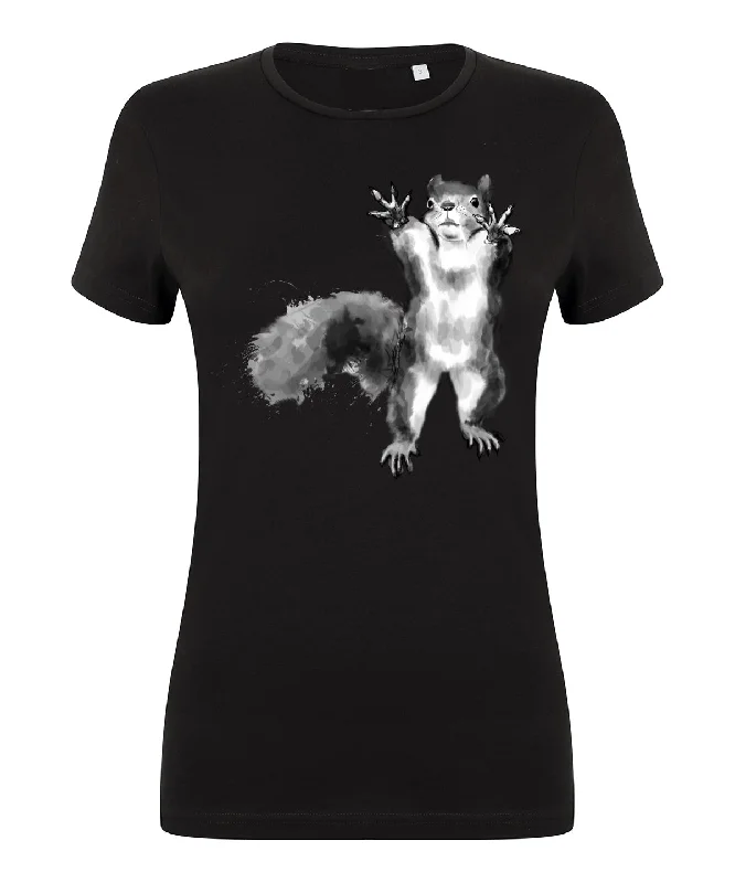 Grey squirrel women t-shirt Mesh Canvas Denim