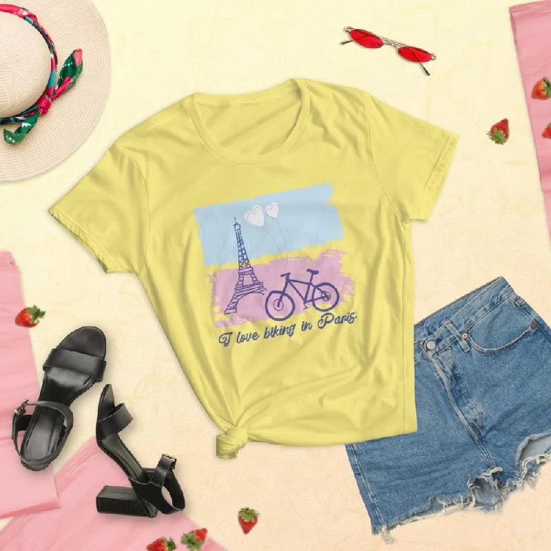 I love biking in Paris Women's short sleeve cotton t-shirt Fleece Fabric Down Fabric Feather Fabric