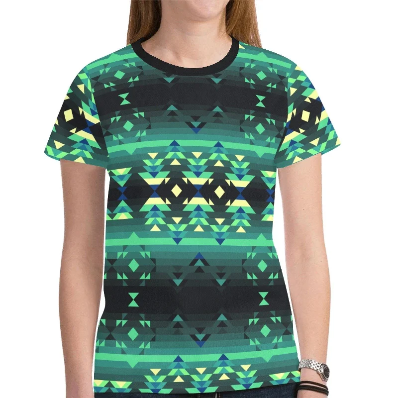 Inspire Green T-shirt for Women Houndstooth Herringbone Solid