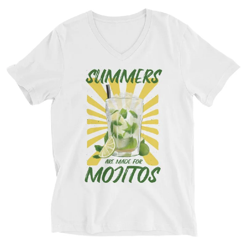 Mojitos Summer Unisex Short Sleeve V-Neck Cotton T-Shirt Polka Dot Checkered Tartan