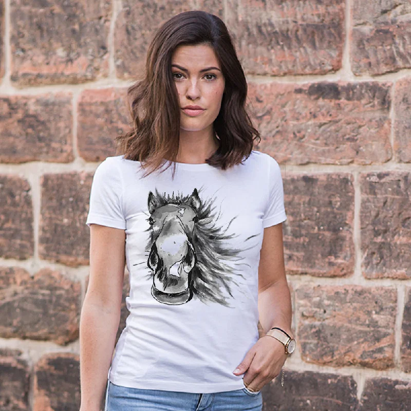 Painted horse women t-shirt Oversized T-Shirt Spandex breathable