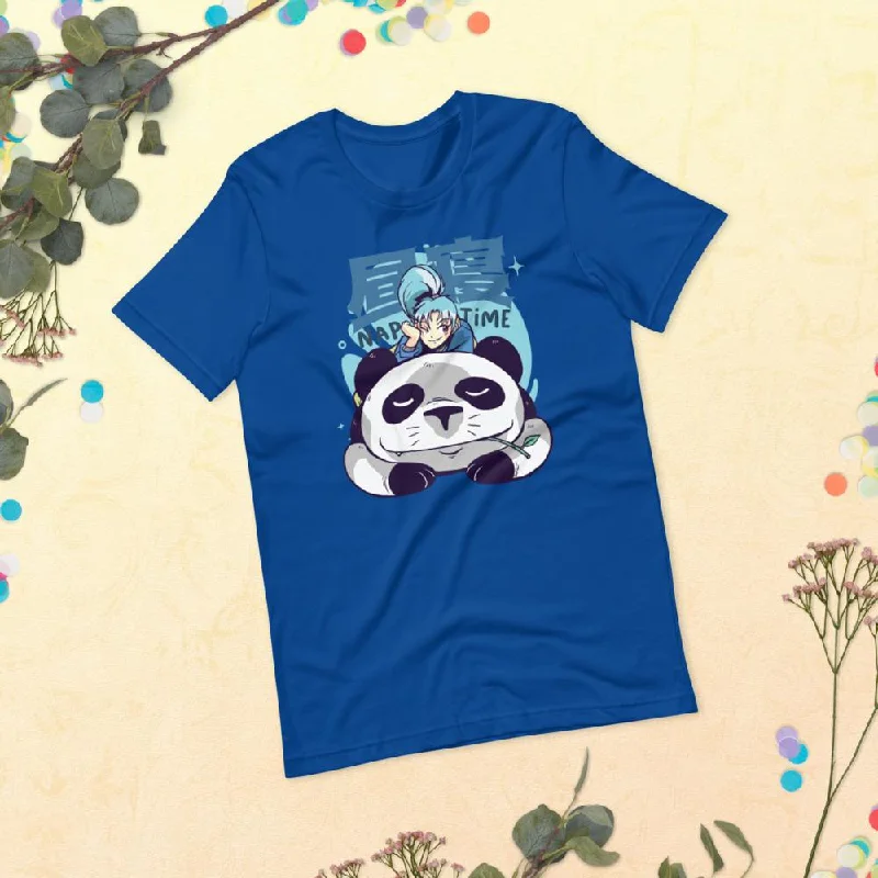 Nap Panda Anime Short-Sleeve Unisex Cotton T-Shirt Solid Print Embellished