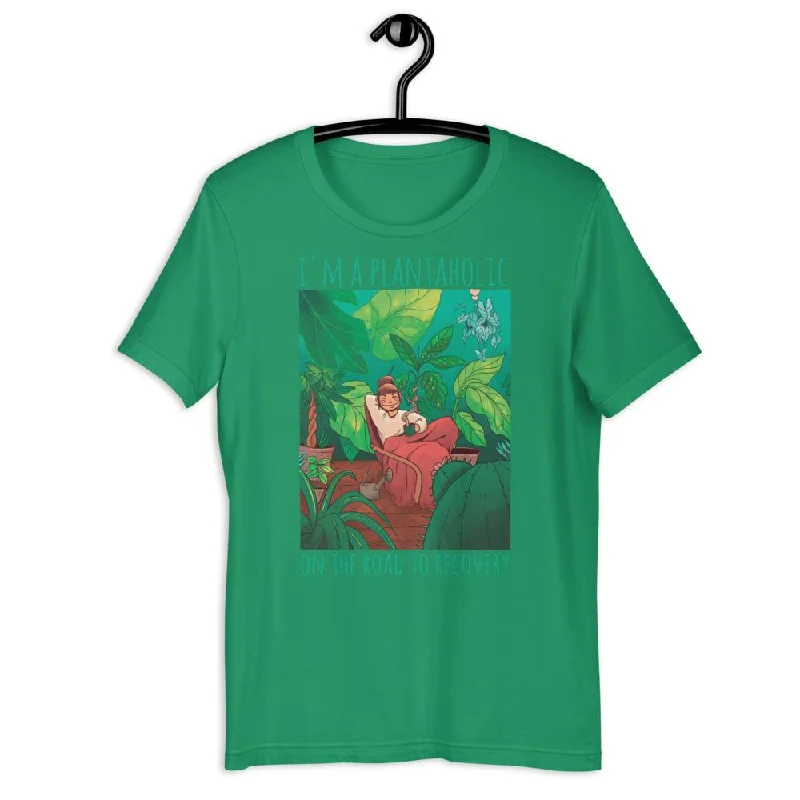 Plantaholic Short-Sleeve Unisex T-Shirt, Green Plants Painting Saying Unisex Cotton T-shirt Fitted T-Shirt Seamless Stretchy