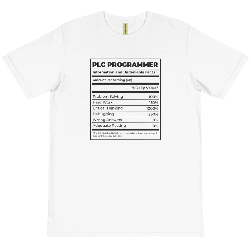 PLC Programmer Funny Ingredients Organic Cotton T-Shirt, Programmer Eco-Friendly T-shirt, Programmer Sustainable T-shirt Houndstooth Herringbone Solid