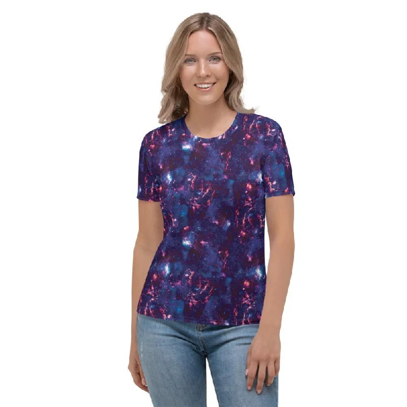 Purple Blue Abstract Alien Galaxy Print Women's T-shirt Cashmere Blend Cotton Blend Poly Blend