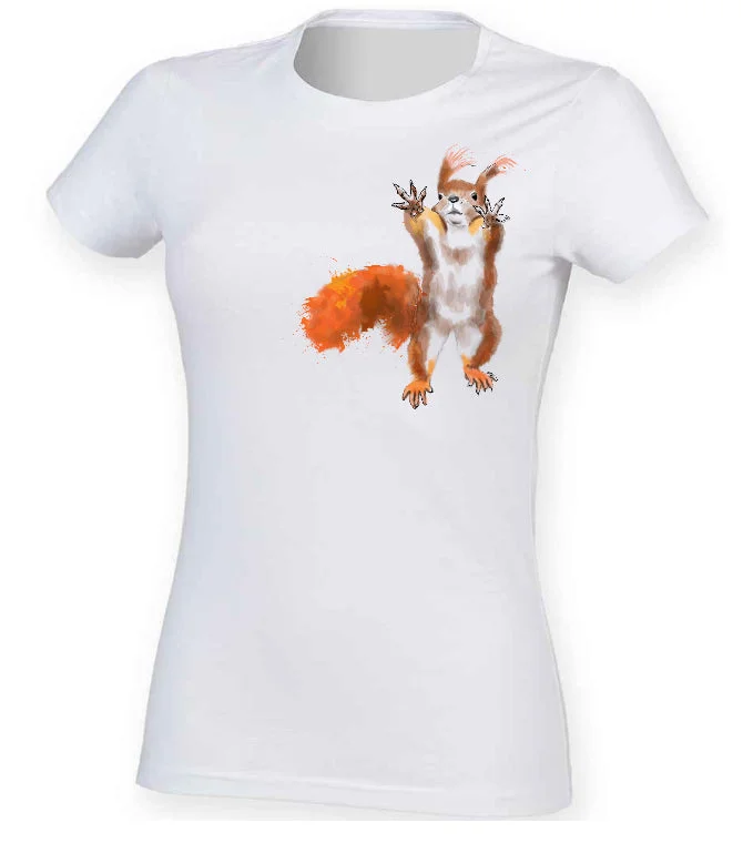 Red squirrel women t-shirt Notch Collar Peter Pan Collar Cowl Neck