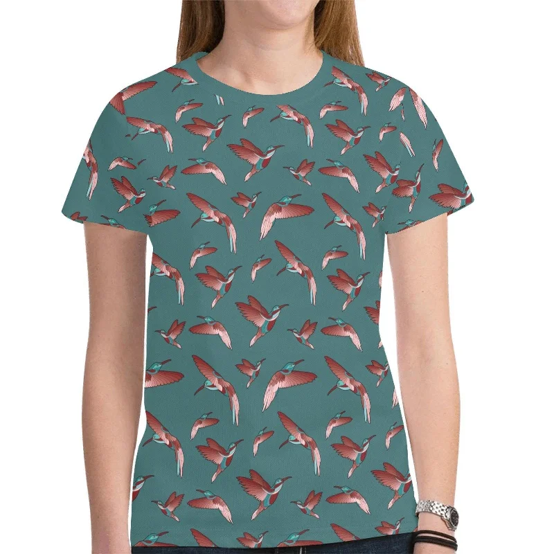 Red Swift Turquoise T-shirt for Women Nylon Fabric Polyester Fabric Spandex Fabric