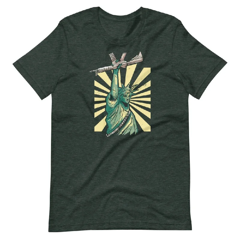 Statue of Liberty Holding The Gun Short-Sleeve Unisex Cotton T-Shirt Mesh Blend Leather Blend Suede Blend