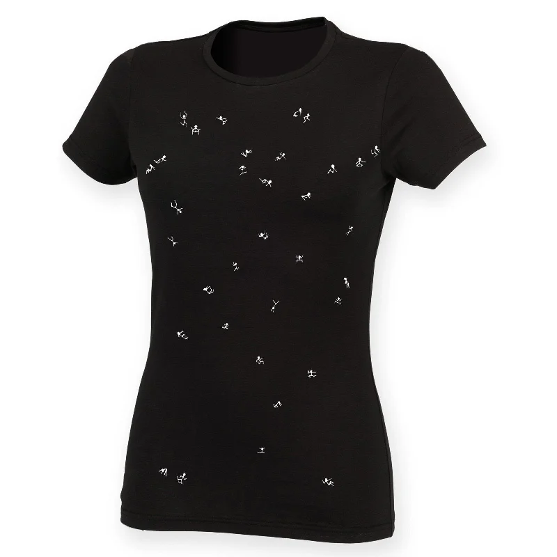 Stickmen women t-shirt, black Hooded Caped Shawl Collar