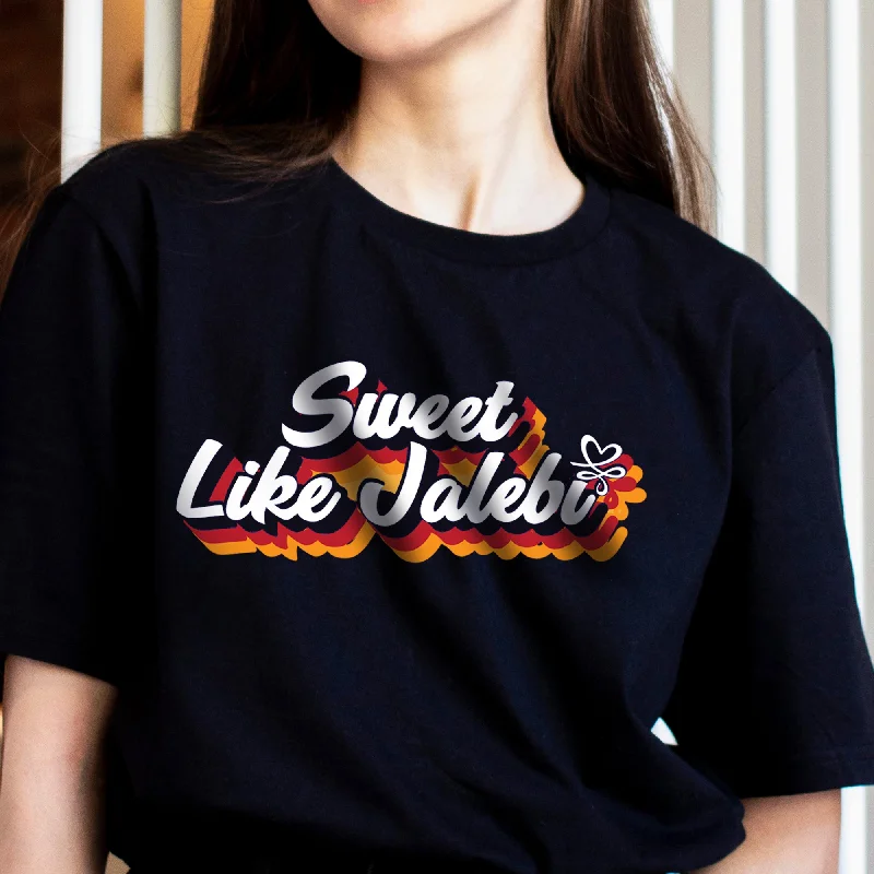 Sweet Like Jalebi Women Tee, Desi girls t-shirt. Pakistani Indian gifts for best friends, girl friends Chenille Brocade Lace