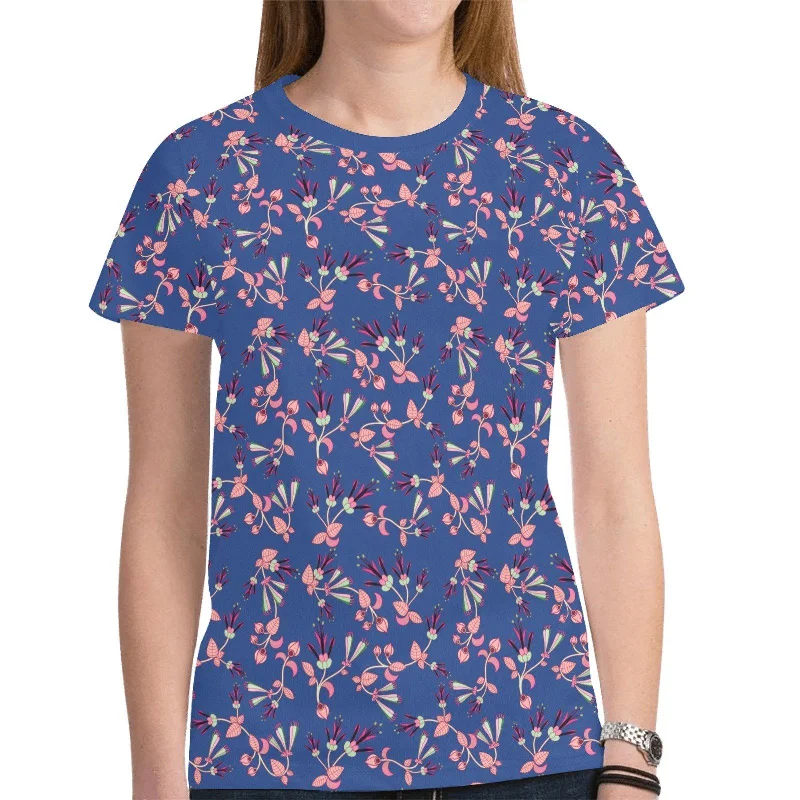 Swift Floral Peach Blue T-shirt for Women Fleece Nylon Spandex