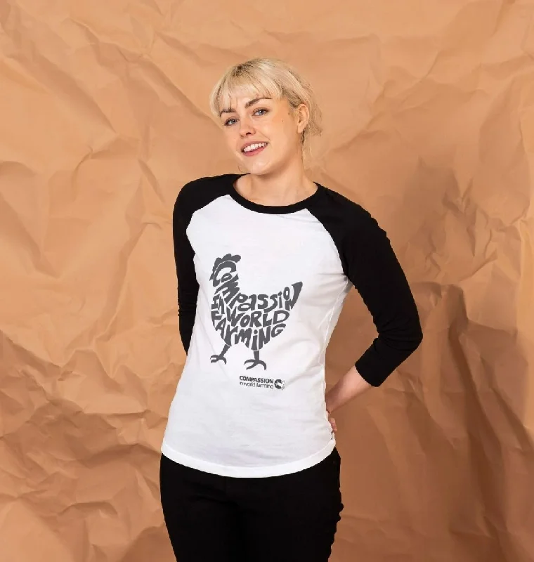 Women's Compassion Chicken Baseball T-Shirt Silk Blend Satin Velvet